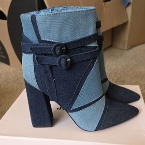 JustFab Two-Tone Denim Ankle Boots - Blue